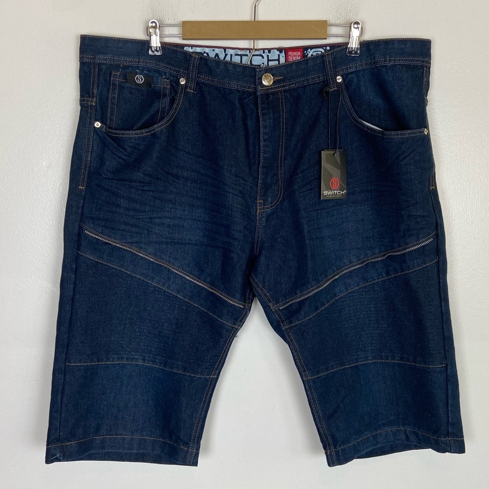 Switch Remarkable Y2K Men's Denim Short‎ Size 44 Zip Patchwork Blue Retro Urban